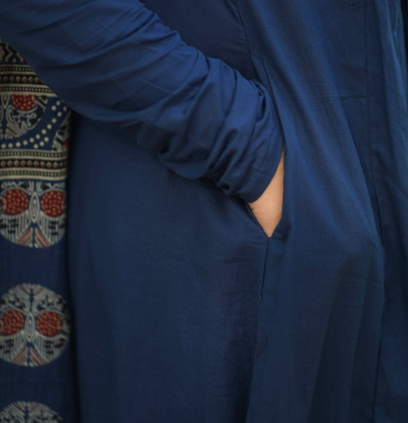 Blue Ajrakh print flair suit set Jonaya