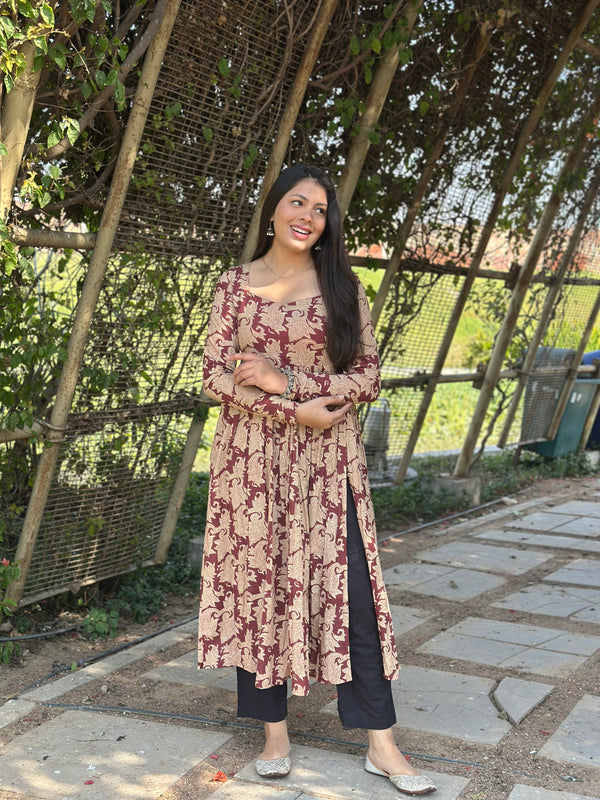 Pastel Beige Front Slit Flared Kameez - Jonaya