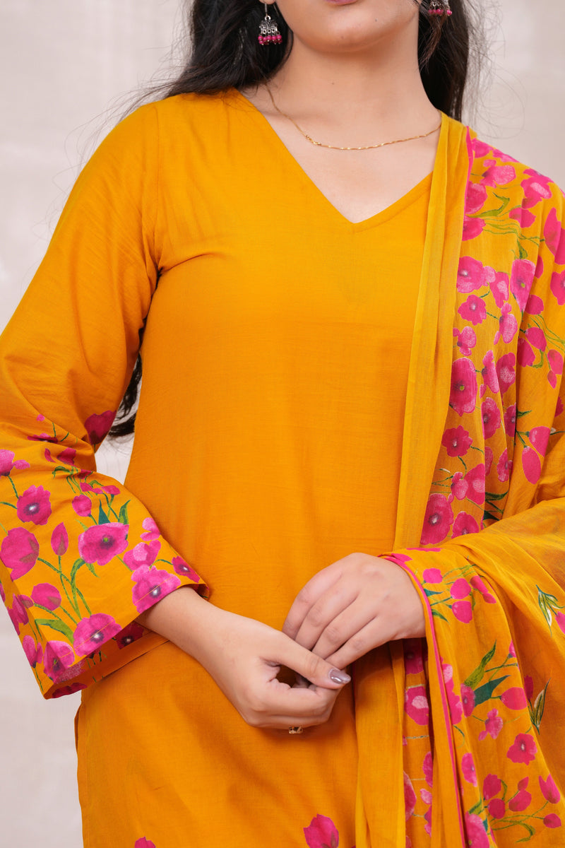 Pink yellow floral straight kurta set Jonaya