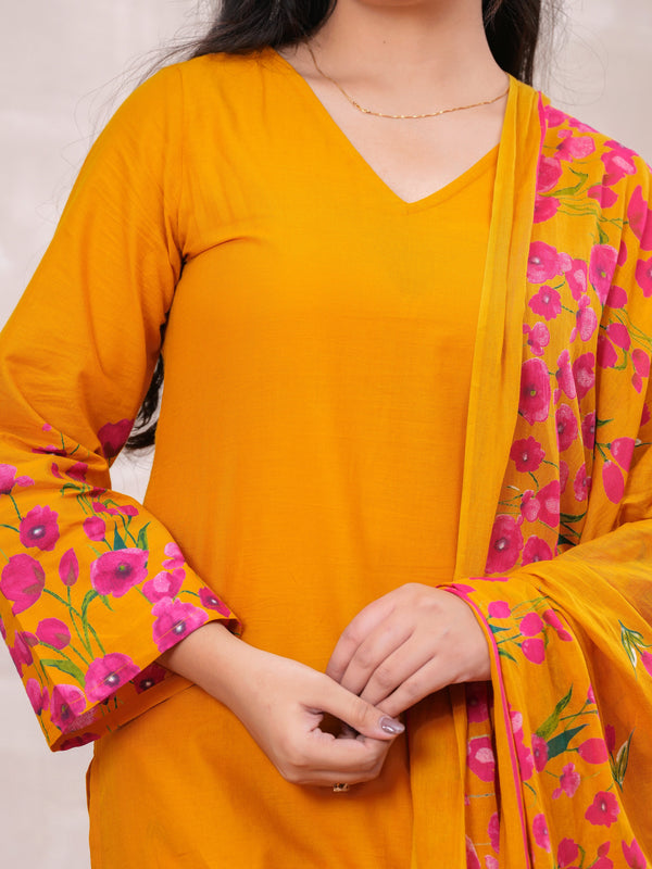 Pink Yellow Floral Straight Kurta Set - Jonaya