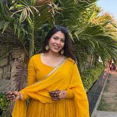 Pure mul cotton haldi anarkali set Jonaya