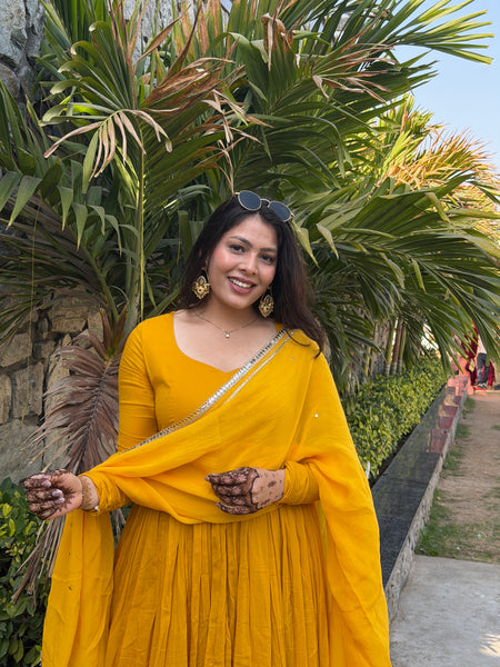 Pure mul cotton haldi anarkali set Jonaya