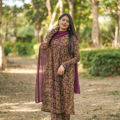 Wine printed floral suit set - Jonaya