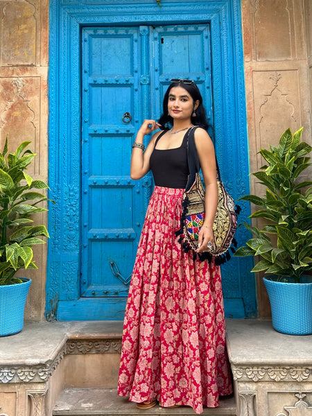 Pink floral flared skirt - Jonaya