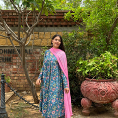 Denim Pink Mohini gher suit set - Jonaya