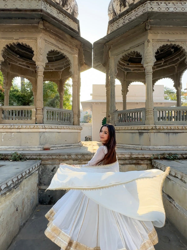 White and Gold Georgette Anarkali Set - Jonaya
