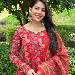 Floral booti Red Anarkali suit set - Jonaya