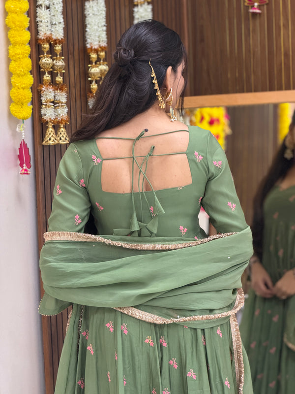 Pista Gulab Embroidery festive Anarkali set Jonaya