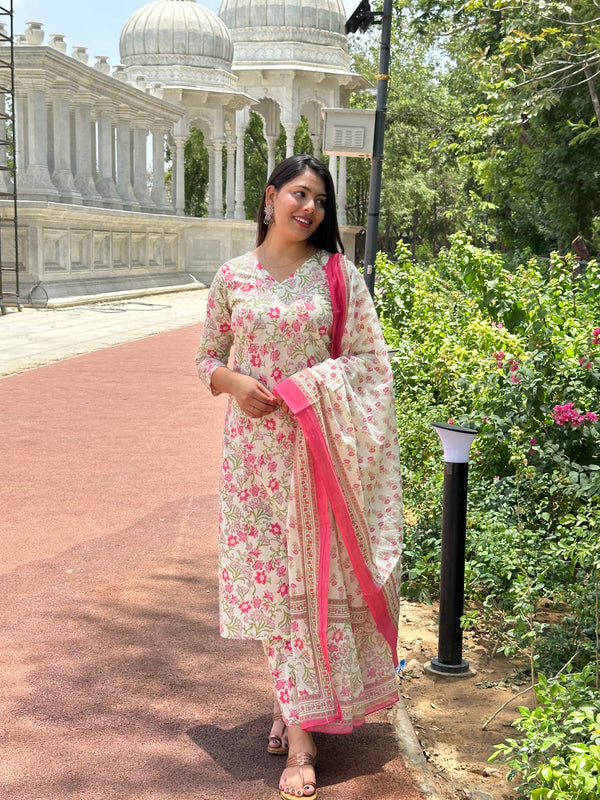 White Pink Lily Straight Suit Set - Jonaya