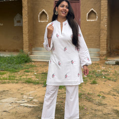 Blossom White Embroidered coord set