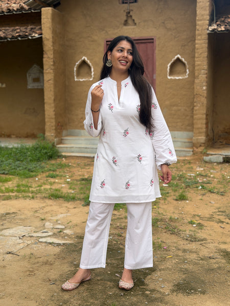 Blossom White Embroidered coord set