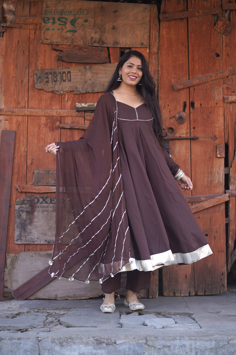 Brown Solid flare Anarkali set Jonaya