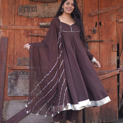 Brown Solid flare Anarkali set Jonaya