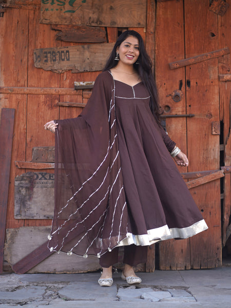 Brown Solid flare Anarkali set Jonaya