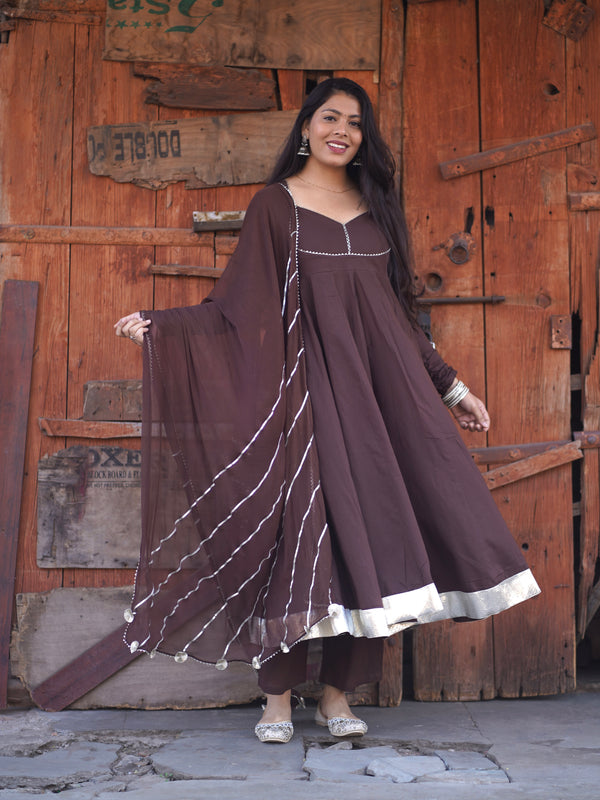 Brown Solid flare Anarkali set Jonaya