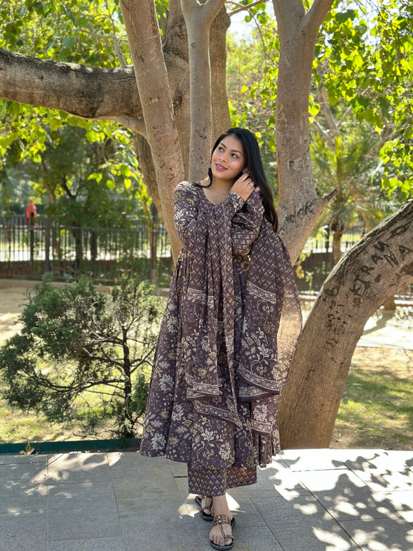 Blissful Brown Floral Suit Set - Jonaya