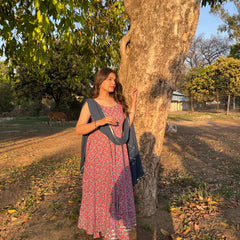 Pink indigo motif gher suit set - Jonaya
