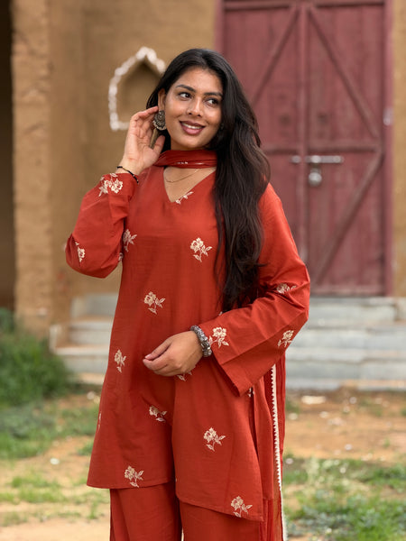Rust Embroidered coord set