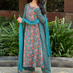 Orange green garden suit set - Jonaya