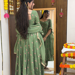 Pista Gulab Embroidery festive Anarkali set Jonaya