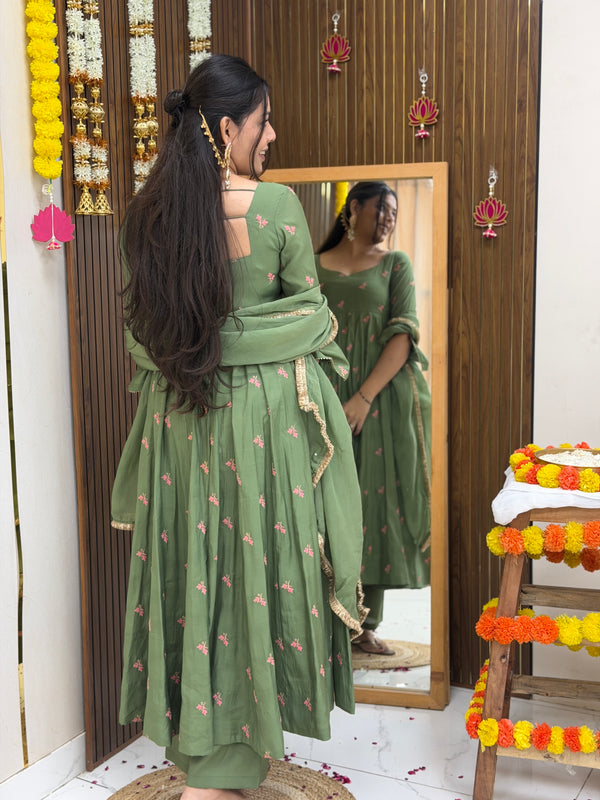 Pista Gulab Embroidery festive Anarkali set Jonaya