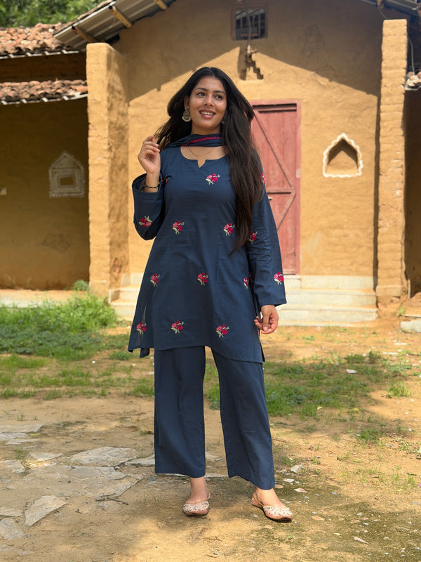 Dusky Indigo Embroidered coord set Jonaya