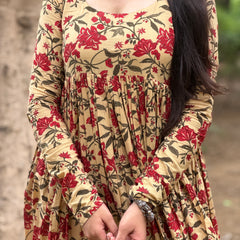 Beige Red garden kameez