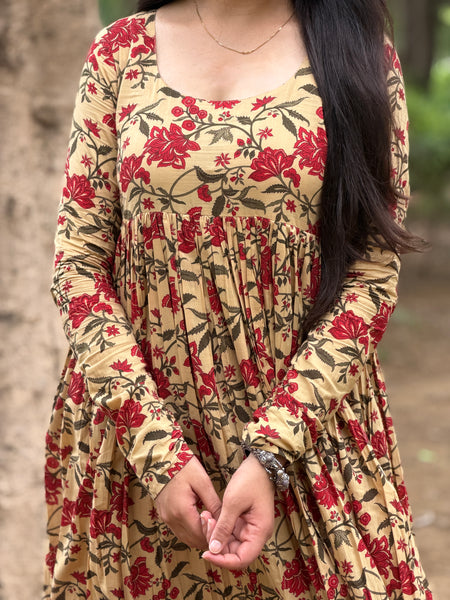 Beige Red garden kameez