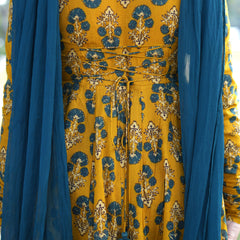 Gulmohar Mustard Anarkali suit set Jonaya