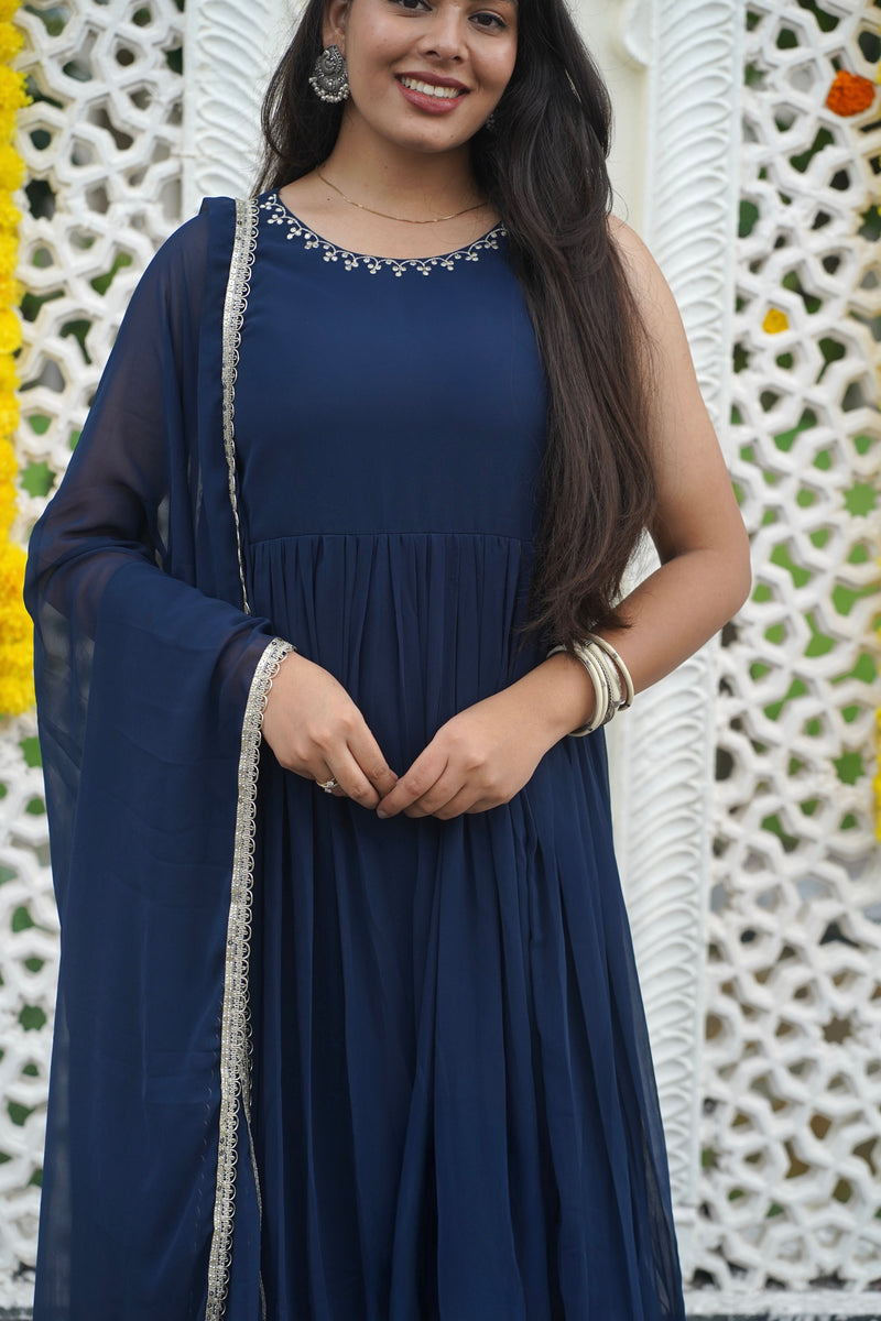 Indigo Gold blush Georgette Anarkali Jonaya