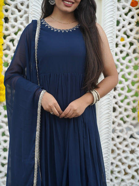 Indigo Gold blush Georgette Anarkali Jonaya