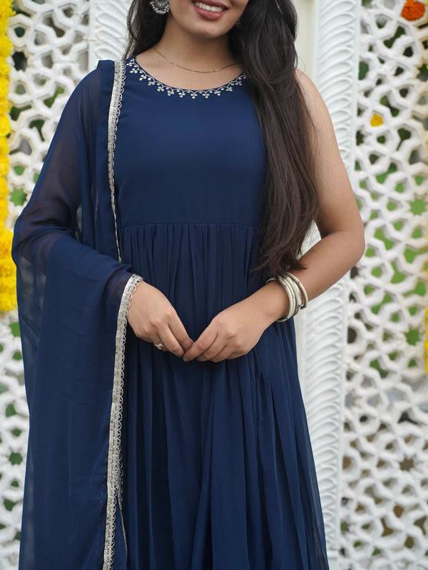 Indigo Gold blush Georgette Anarkali - Jonaya