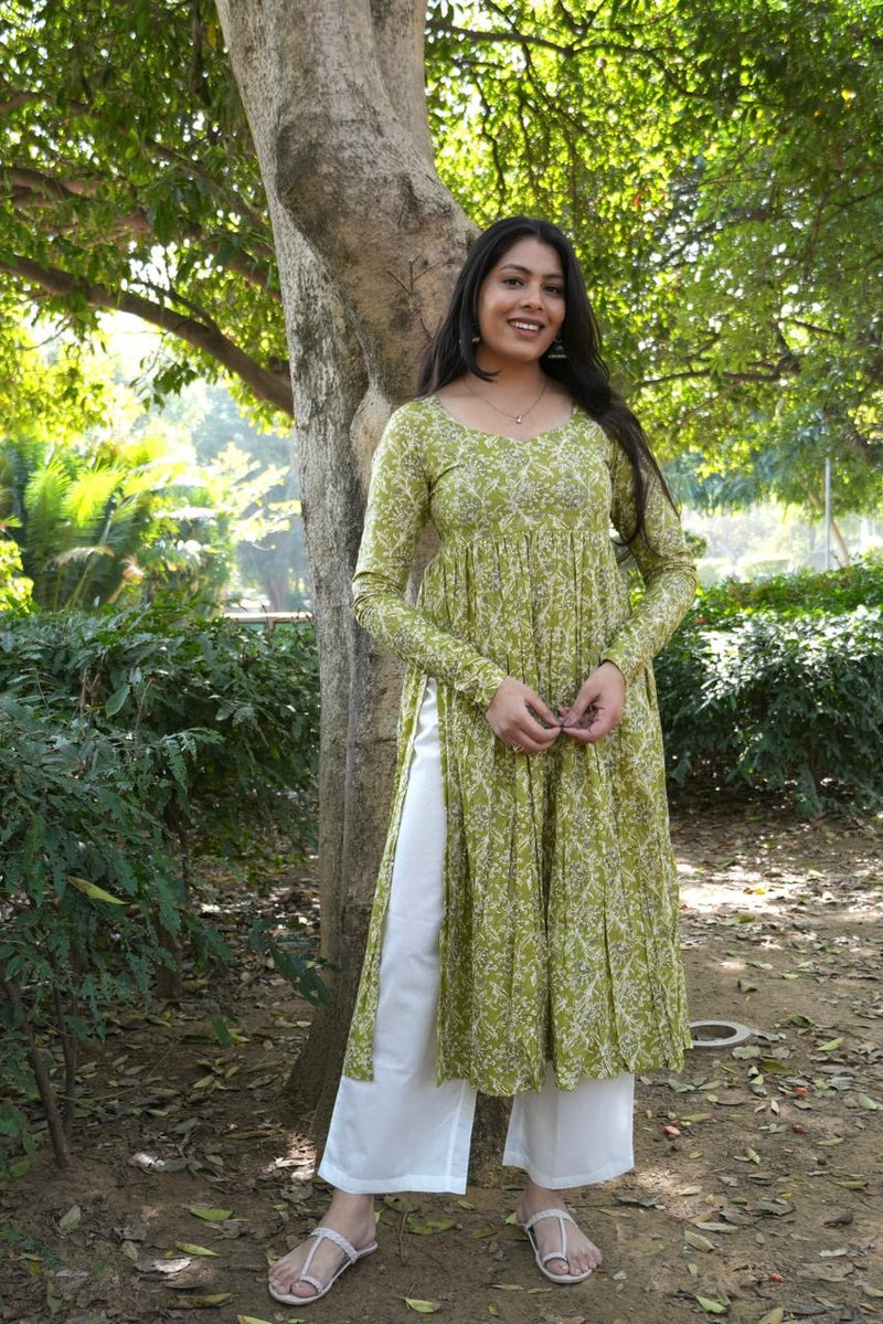 Fresh Green Floral Kameez Jonaya