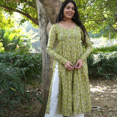 Fresh Green Floral Kameez Jonaya