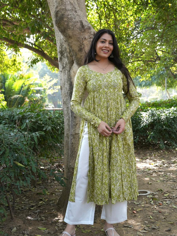 Fresh Green Floral Kameez Jonaya