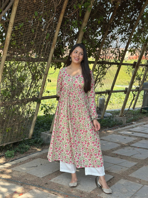 Pink Garden Alia Cut Flared Kameez - Jonaya