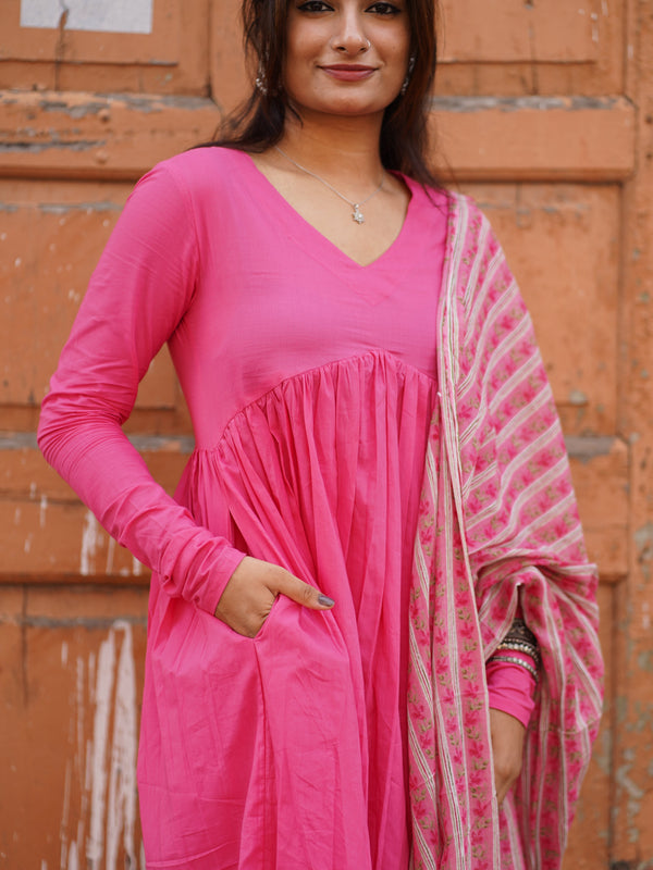 Pink Solid Alia Cut Suit Set - Jonaya