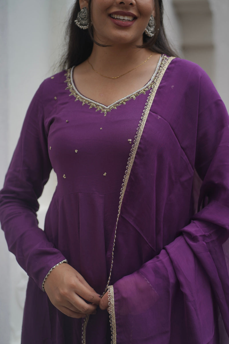 Purple bloom Anarkali set Jonaya