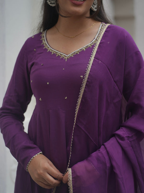 Purple bloom Anarkali set - Jonaya