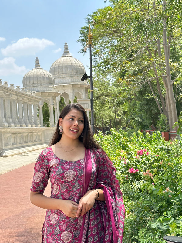 Pink Floral Straight Suit Set - Jonaya