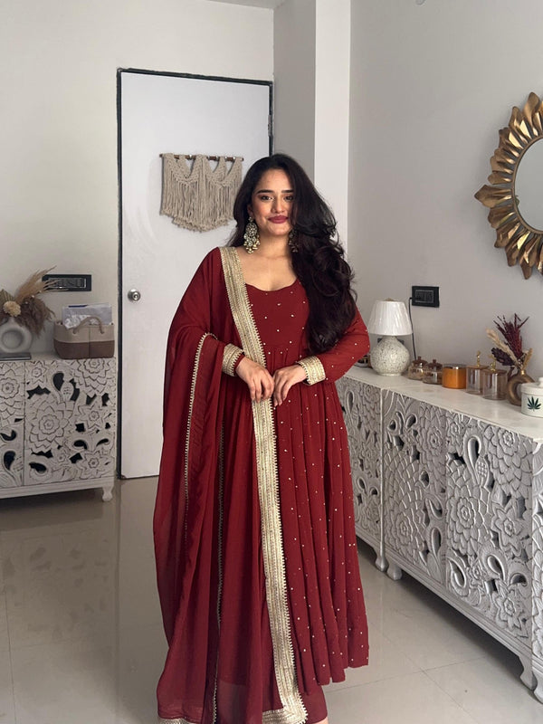 Burnt orange Pure Georgette Anarkali set - Jonaya