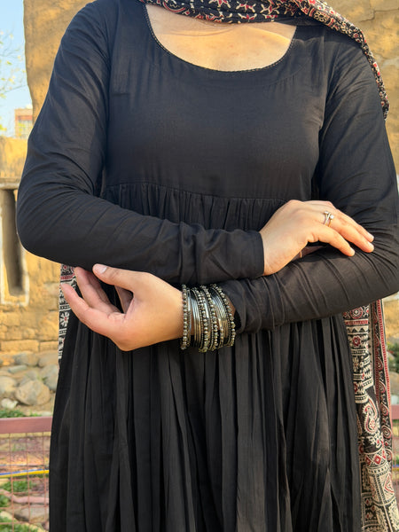 Ajrakh black solid flare suit set Jonaya