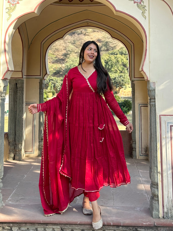 Rose Pink Angrakha Flare Set - Jonaya