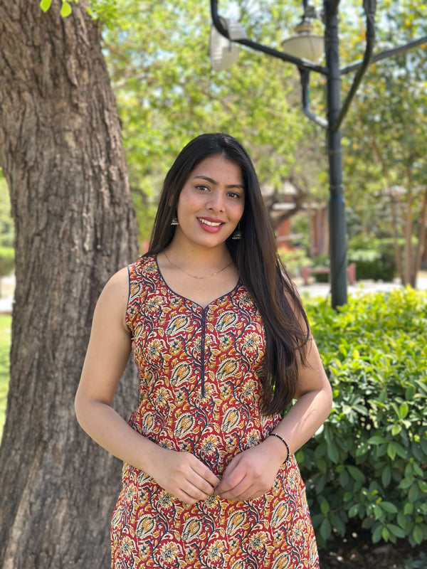 Red Kalamkari Dori Co-ord Set - Jonaya