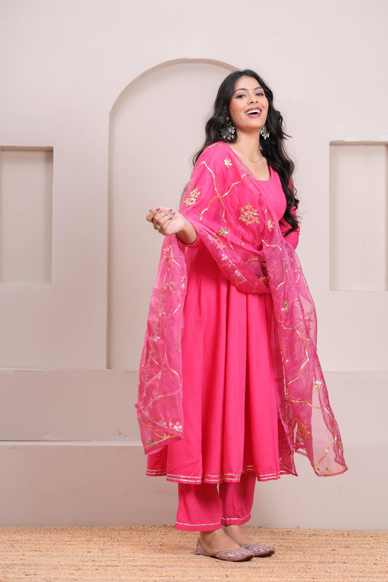 Peach Gotta patti heavy flare suit set Jonaya