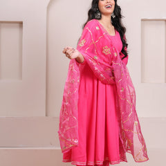 Peach Gotta patti heavy flare suit set Jonaya