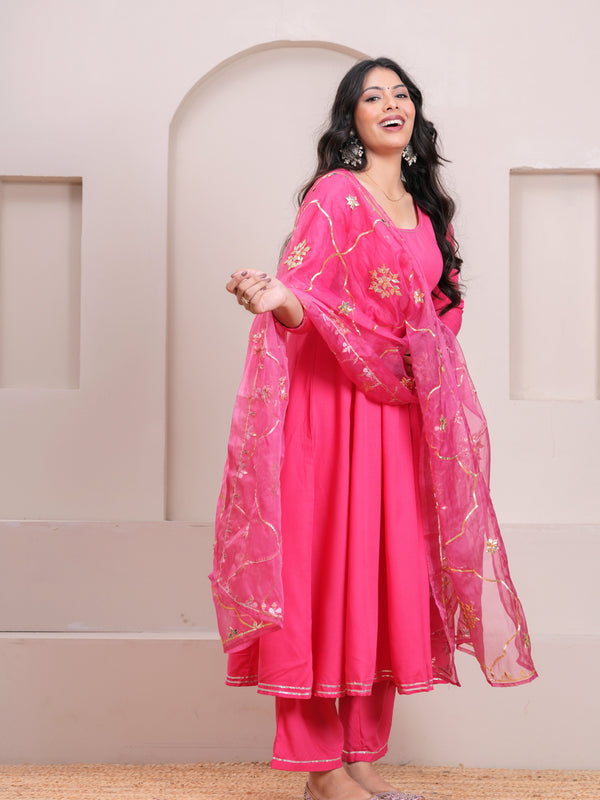 Peach Gotta Patti Heavy Flare Suit Set - Jonaya