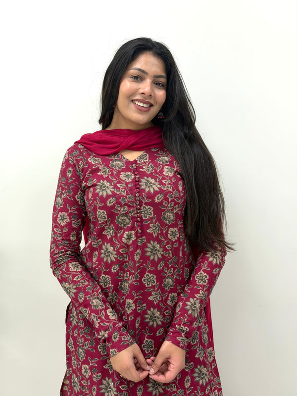 Maroon garden Straight suit set Jonaya