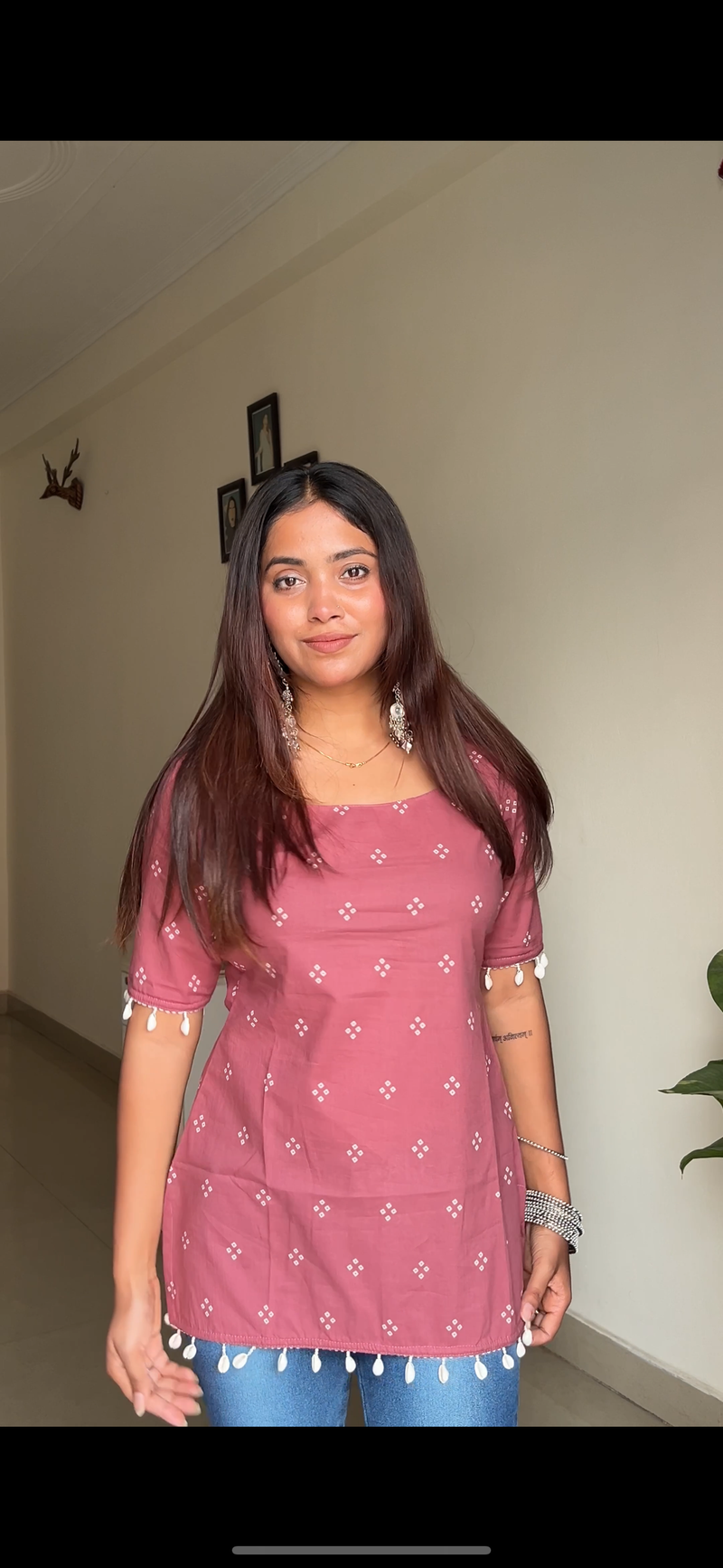 Pink bhandej shells cotton straight kurti Jonaya
