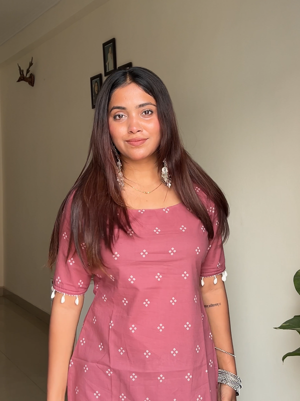 Pink Bhandej Shells Cotton Straight Kurti - Jonaya